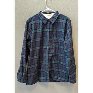 L.L. Bean Flannel Shacket Men's Large Plaid Black Watch Button Sweater